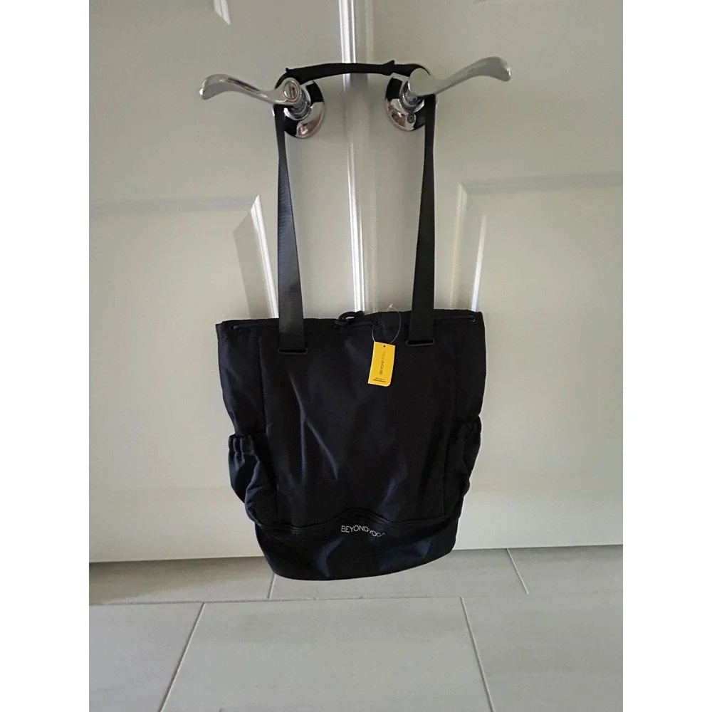 Beyond Yoga Black Nylon Drawstring Tote Bag Gym Travel Carryall with Shoe Pocket